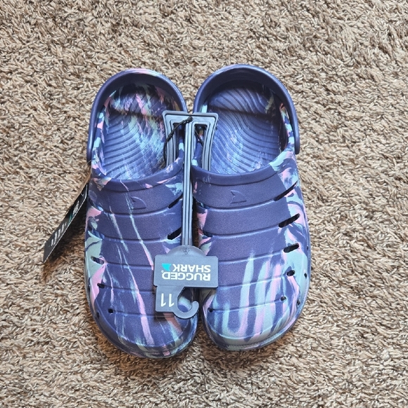 Rugged Shark Shoes - Rugged Shark Size 11 Shoes Slip Ons Crocs Washable Floatable Blue Swirl Shoes